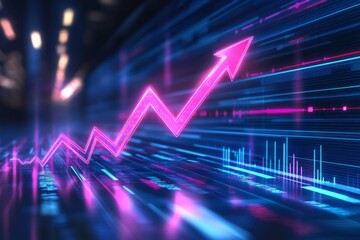 Poster - Visual representation of upward market trend with glowing lines and bars indicating growth