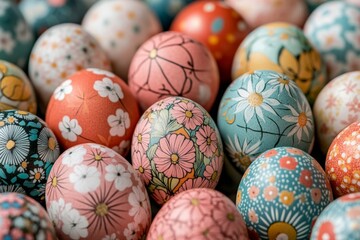 Poster - Vibrant easter eggs arranged in intricate patterns and colors for a festive celebration during springtime