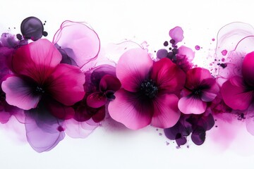 Poster - Vibrant pink and purple watercolor flowers arranged in a smooth artistic composition