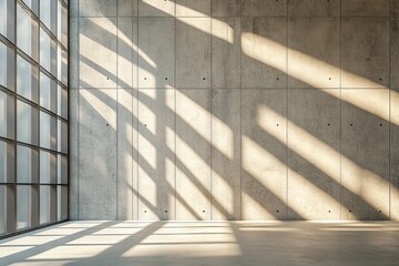 Leinwandbilder - Sunlight creates intriguing patterns on a minimalist concrete wall in an open space during daytime