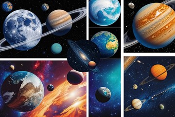 Assortment of Planetary Graphics: Art Posters and Surfaces Celebrating the Universe and Stargazer Exploration