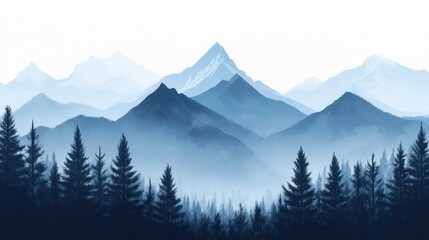  Serene Blue Mountain Range with Silhouetted Coniferous Forest