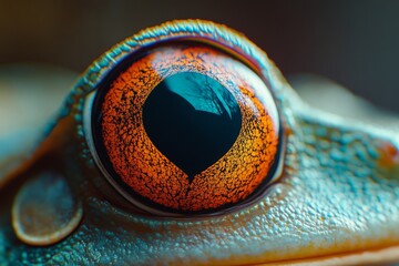 Poster - Close-up of a vibrant frog's eye showcasing intricate details and stunning colors in a natural habitat