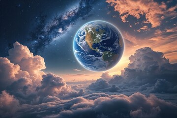 Wall Mural - unique atmospheric shot of earth and clouds in galactic space