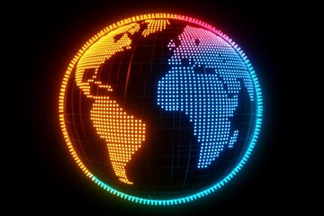 Fototapete - Colorful digital globe illuminated with dotted patterns representing continents and oceans at night