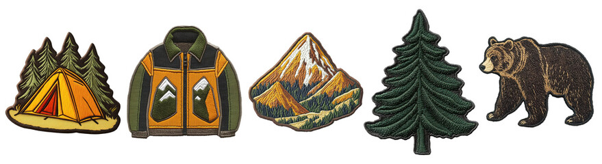 Set of outdoor camping and hiking adventure patches and badges