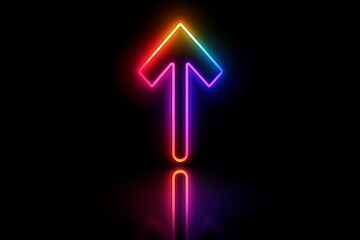 Poster - Colorful neon arrow points upward in dark background, symbolizing direction and guidance