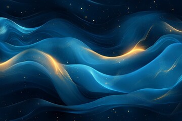 Leinwandbilder - Waves of blue and gold light create an ethereal atmosphere in a dark cosmic space