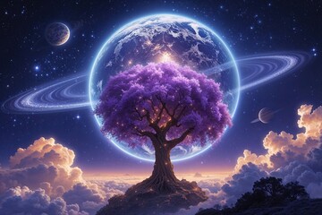 Wall Mural - violet eve: a whimsical outlook on earth from the cosmos