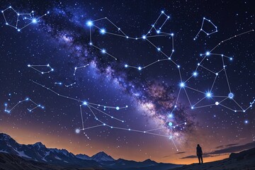 Wall Mural - Intriguing Night Sky Constellation Map - Celestial Graphic Design and Exploration