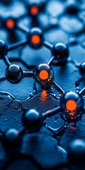 Poster - Macro Photo Glowing Molecular Structure, Connected Nodes, Vibrant Energy Pathways, Selective Focus