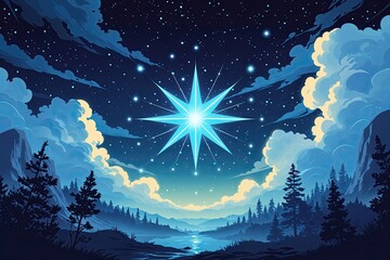 Wall Mural - ethereal scenery with a luminous star cluster in a vector illustration