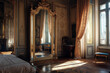© tynza - A Victorian style luxurious bedroom with a full-length mirror reflecting an interior.