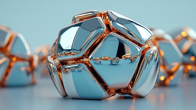 Abstract Chrome and Gold Geometric Spheres 3D Render