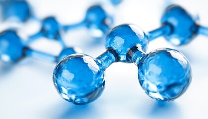 Poster - Luminous Molecular Structure With Connected Nodes And Energy Pathways On Blue, Nanotech Background.