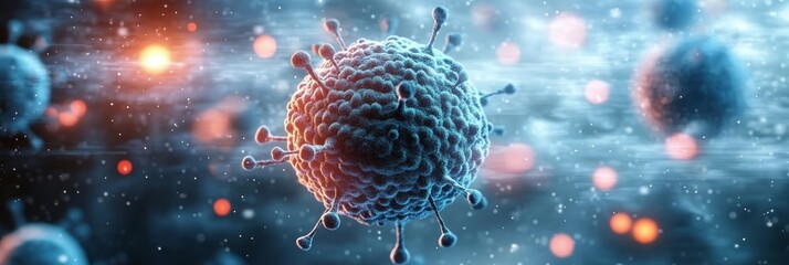 Poster - Microscopic View of Cancer Cells, Scientific Image for Medicine, Chemistry, and Biology