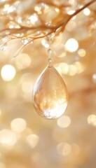 Wall Mural - Golden Liquid Drop, Nature Background With Beautiful Bokeh, Tranquility And Harmony Concept