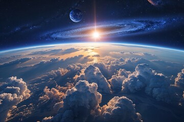 Wall Mural - stunning blue sunrise over earth captured from space showcasing planetary beauty in the cosmos