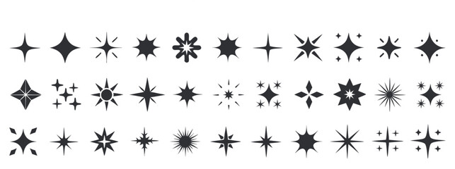 Poster - Set of Decorative Star and Sparkle Icons in Various Shapes, Perfect for Holiday, Celebration, and Design Projects