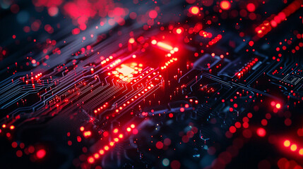 Poster - Abstract red circuit board technology digital background image data wire chip future design modern