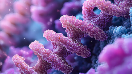 Poster - Abstract Purple and Blue DNA Helix Microscopic 3D Rendering