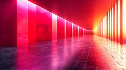 Aufkleber - Abstract Red Pink Neon Corridor with Reflective Floor