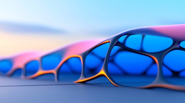 Abstract architectural structure with vibrant colors and organic forms.