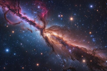 Wall Mural - Mysterious Cosmic Region Featuring Vibrant Nebulae and Star Clusters in a Galaxy