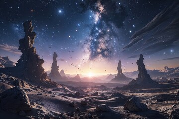 Wall Mural - Mystical Cosmic Scenery of Stellar Debris and Glowing Night Skies