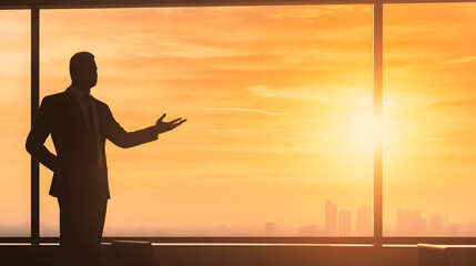 Aufkleber - Empowering employee training and development strategies at sunset business office silhouette view