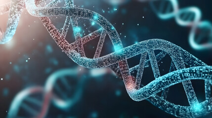 Poster - Dynamic action of dna double helix in digital art science concept abstract environment
