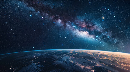Wall Mural - landscape with the milky way galaxy. earth view from space with the milky way galaxy.