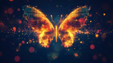 Poster - digital butterfly: a stunning digital art piece showcasing a butterfly formed from vibrant, glowing 