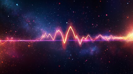 Poster - celestial resonance: a vibrant waveform pulsates with energy against a backdrop of a star-studded co