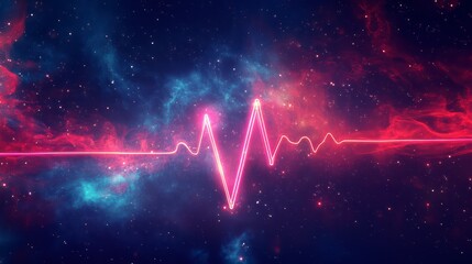Poster - cosmic pulse: an abstract representation of a heartbeat or sound wave, illuminated against a vibrant