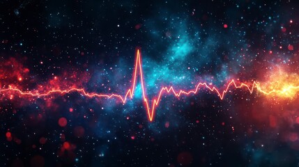 Poster - Cosmic Rhythm: An electrifying pulse of life surges through the vastness of space, igniting nebulas with vibrant colors, symbolizing the universe's heartbeat