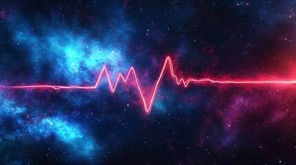 Poster - cosmic pulse: a striking visual representation of sound waves against a vibrant galaxy background, h