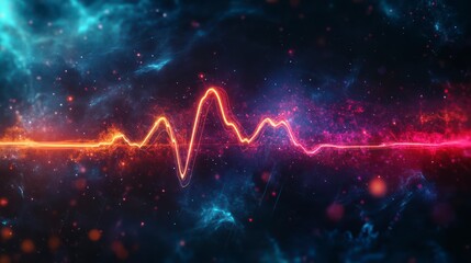 Poster - cosmic symphony: abstract representation of a sound wave dancing amidst the celestial, echoing throu