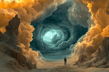 Poster - Mysterious path through swirling clouds leads to an unknown destination at dusk