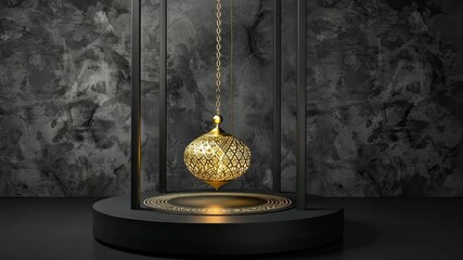 Poster - A stunning golden pendulum swings smoothly within a modern display, showcasing intricate designs against a dark backdrop