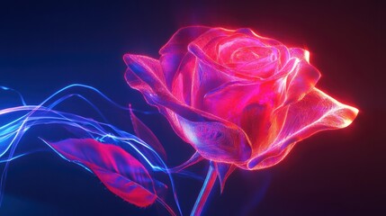 Poster - luminous floral elegance: a vibrant and digitally enhanced rose, crafted with glowing neon hues, rad