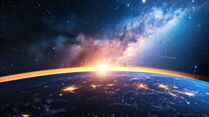 Wall Mural - landscape with the milky way galaxy. earth view from space with the milky way galaxy.