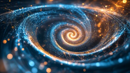 Poster - cosmic vortex: a mesmerizing view of a spiraling galaxy, rendered in radiant shades of blue and gold