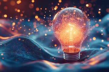 Aufkleber - Bright bulb illuminates vibrant waves, capturing the essence of creativity and innovation in a captivating landscape