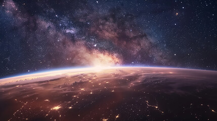 Wall Mural - landscape with the milky way galaxy. earth view from space with the milky way galaxy.