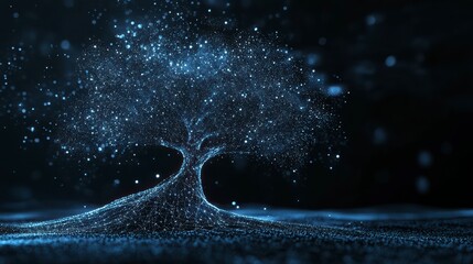 Poster - Cosmic Tree of Life: An ethereal representation of a tree composed of shimmering particles, a visual metaphor for interconnectedness, growth, and the universe's boundless beauty.