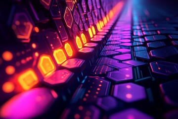 Aufkleber - Colorful geometric patterns illuminate a futuristic road at night with vibrant neon hues