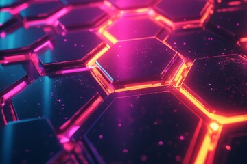 Aufkleber - Colorful hexagonal patterns with glowing neon lights in a futuristic setting