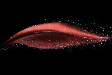 Fototapete - Vibrant red leaf gliding through a glittering dark space creating a magical effect