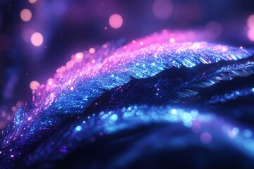 Poster - Colorful glowing feathers create a mesmerizing display of light and texture in a dark environment